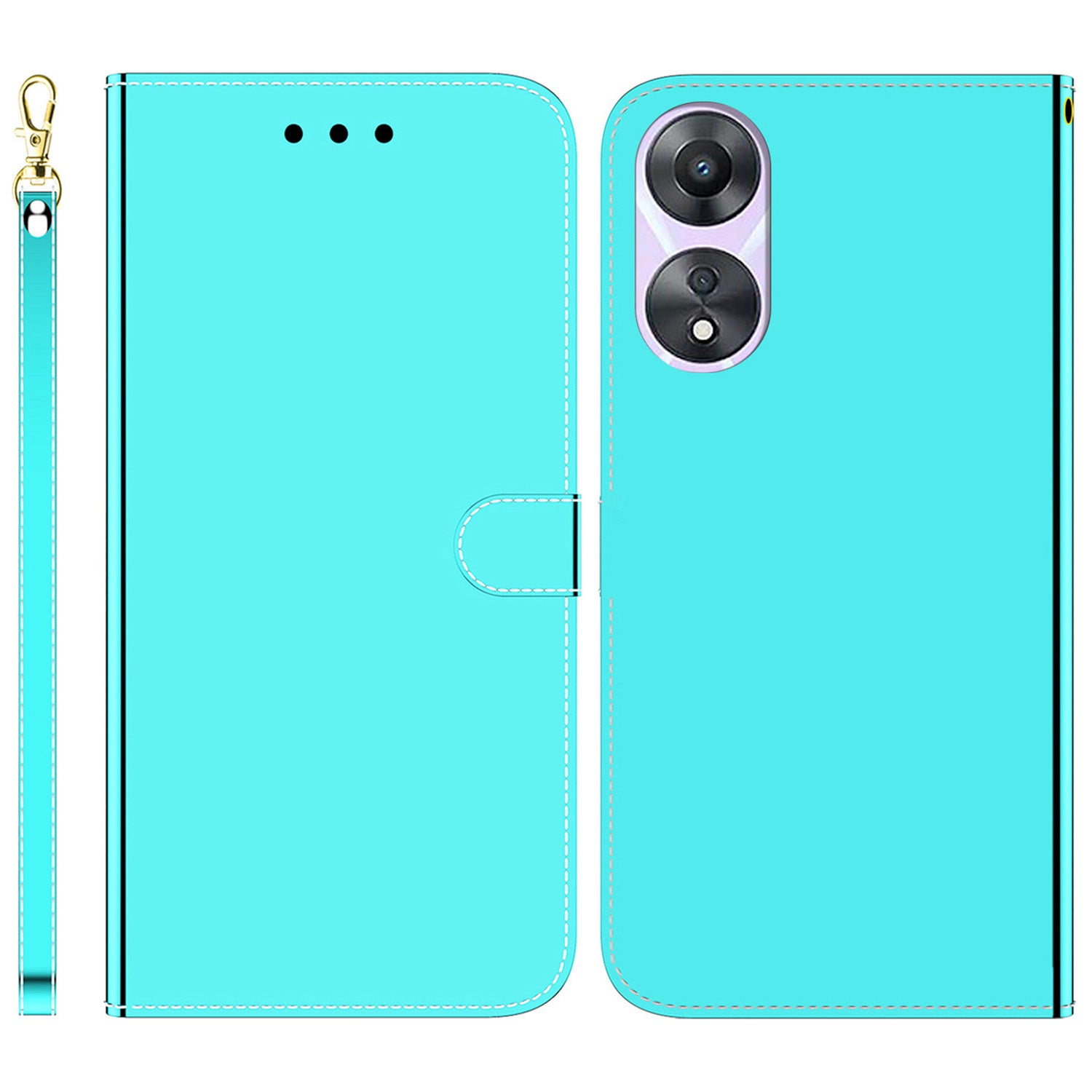 For Oppo A58 5G Anti-Scratch Mirror-like Surface Wallet Phone Case Magnetic Clasp PU Leather Stand Flip Phone Cover with Strap For Oppo A58 5G Anti-Scratch Mirror-like Surface Wallet Phone Case Magnetic Clasp PU Leather Stand Flip Phone Cover with Strap